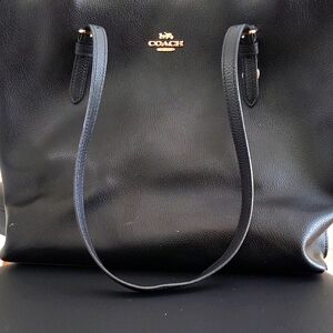 Coach Black Leather Tote with Gold Hardware